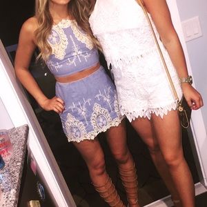 Two piece denim set on the left